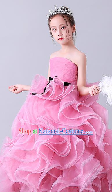 Girl Compere Pink Full Dress Catwalks Princess Formal Costume Children Stage Show Clothing