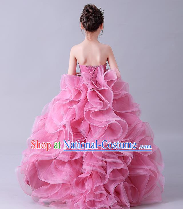 Girl Compere Pink Full Dress Catwalks Princess Formal Costume Children Stage Show Clothing