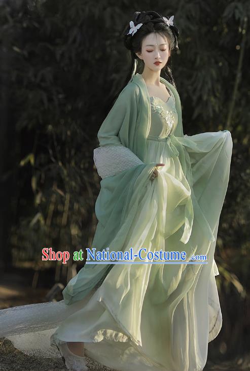 China Ancient Goddess Costumes Tang Dynasty Princess Clothing Traditional Hanfu Green Hezi Dress