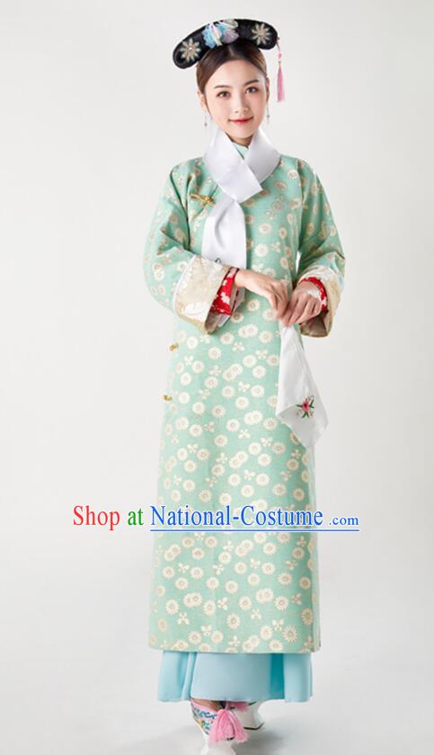 China Ancient Palace Lady Costumes Qing Dynasty Princess Clothing Green Qipao