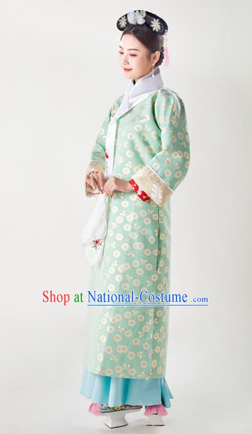 China Ancient Palace Lady Costumes Qing Dynasty Princess Clothing Green Qipao