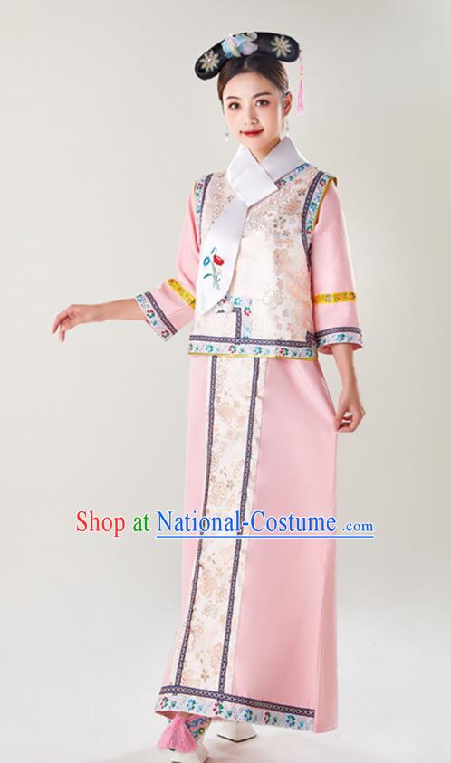 China TV Series Manchu Woman Pink Dress Ancient Imperial Consort Costumes Qing Dynasty Princess Clothing