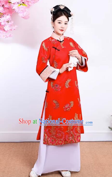 China Ancient Royal Princess Costumes Qing Dynasty Court Lady Clothing TV Series Manchu Woman Red Dress