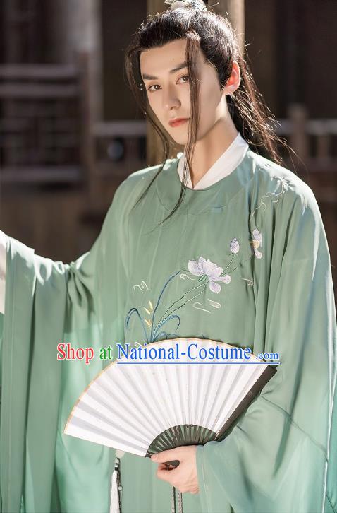 China Song Dynasty Scholar Clothing TV Series Swordsman Green Hanfu Outfit Ancient Young Childe Costumes