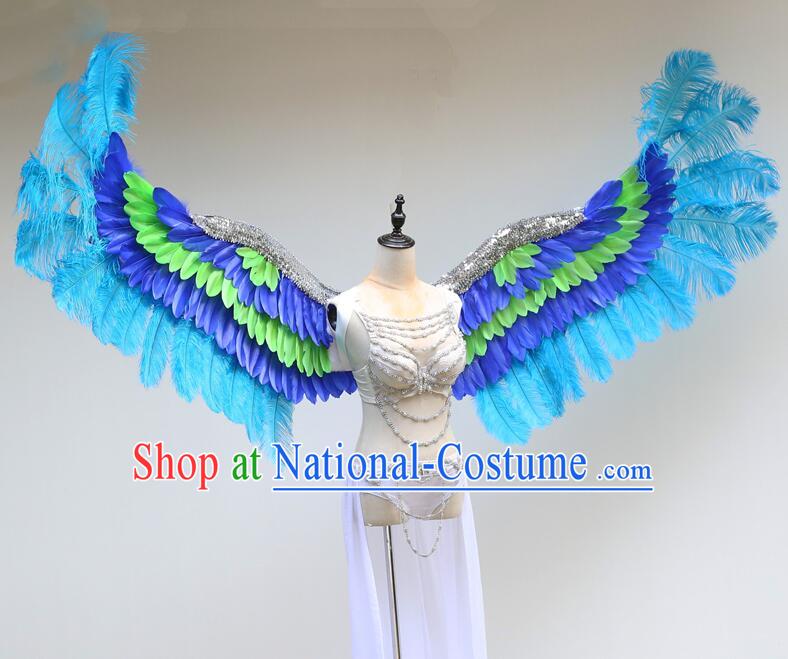 Brazilian Carnival Angel Wings Top Show Blue Feather Wings Model Catwalks Props