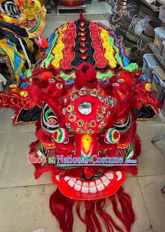 Handmade China Red Fut San Lion Head New Year World Competition and Parade Lion Dance Costume Complete Set