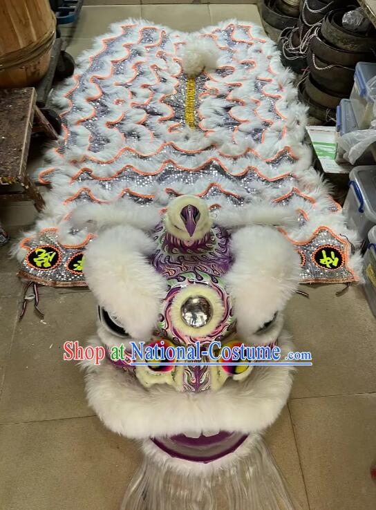 Handmade China Purple Fut San Lion Head with White Wool New Year Parade World Competition Lion Dance Costume Complete Set