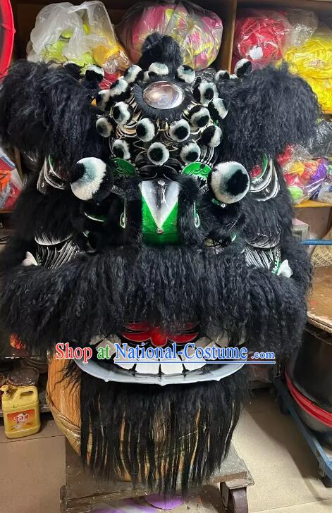 China New Year Parade World Competition Lion Dance Costume Handmade Black Fur Fut San Lion Head and Body Costume Complete Set