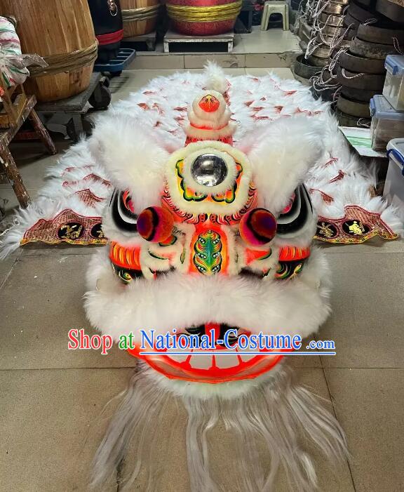 Handmade White Wool Fut San Lion Head and Body Costume China New Year Parade World Competition Lion Dance Costume Set