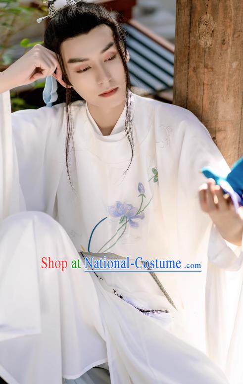 China TV Series Swordsman White Hanfu Ancient Chinese Costumes Young Childe Outfit Song Dynasty Scholar Clothing