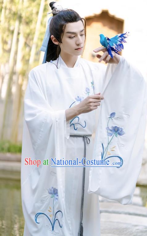 China TV Series Swordsman White Hanfu Ancient Chinese Costumes Young Childe Outfit Song Dynasty Scholar Clothing