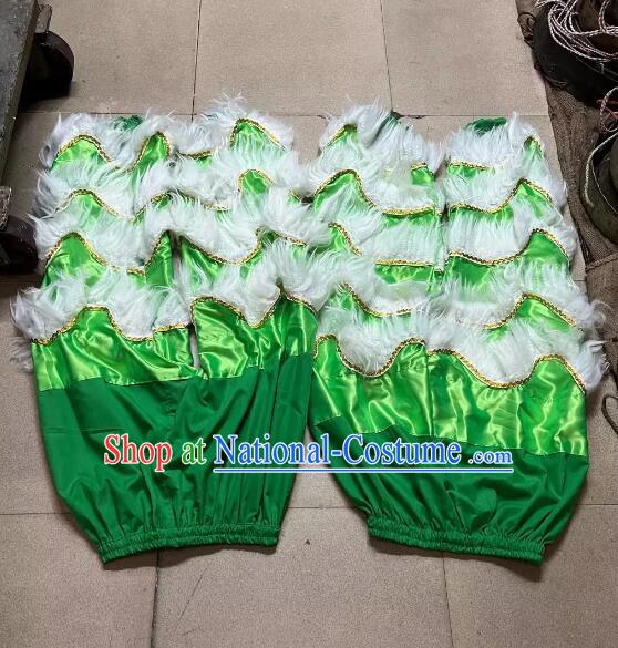 2 Pairs Lion Dancing Pants Adult Size Handmade Green Satin Lion Trousers with White Fur China Lion Dance Competition Costumes