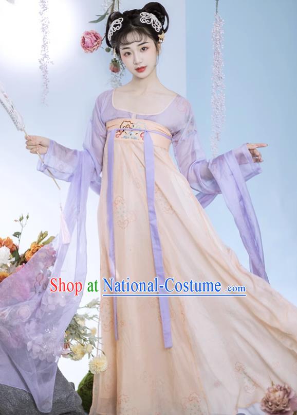 China Tang Dynasty Young Woman Dress Traditional Hanfu Clothing Ancient Palace Lady Costume