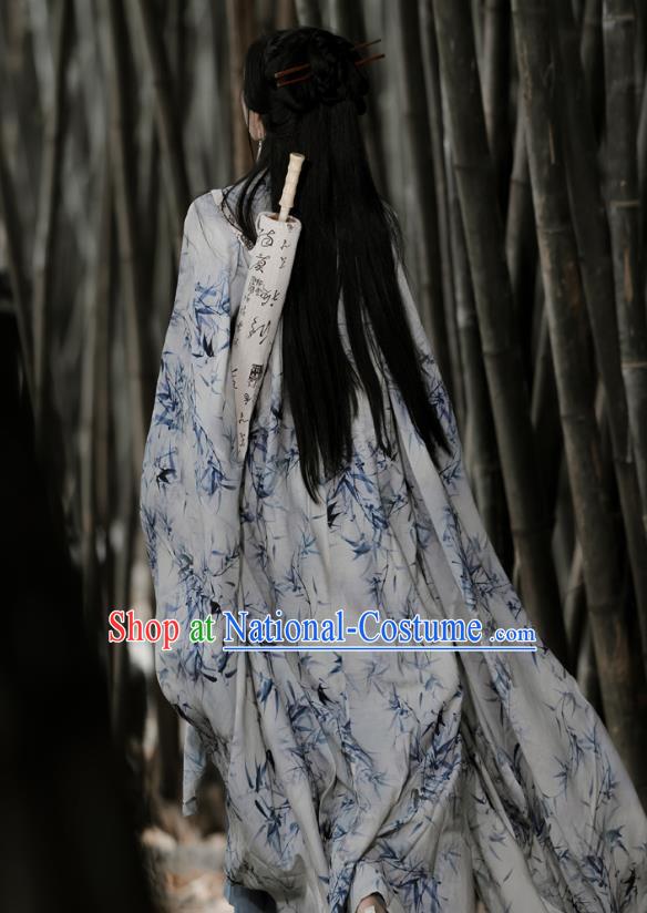 China Traditional Hanfu Printing Bamboo Clothing Ancient Young Woman Costume Jin Dynasty Female Swordsman Dresses