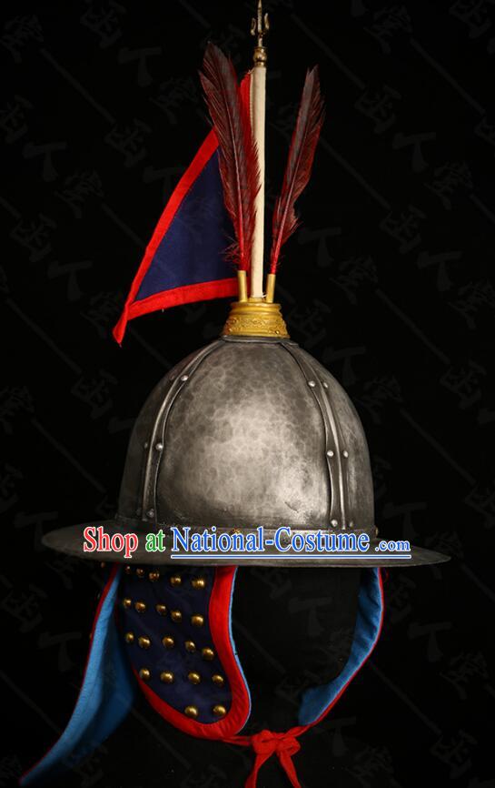 Chinese Handmade Headwear Ming Dynasty General Helmet Ancient Drama Commander Hat