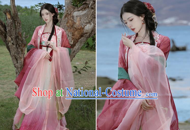 China Traditional Hanfu Embroidered Hezi Qun Ancient Court Woman Dresses Tang Dynasty Royal Princess Clothing