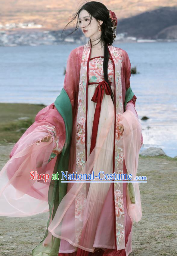 China Traditional Hanfu Embroidered Hezi Qun Ancient Court Woman Dresses Tang Dynasty Royal Princess Clothing