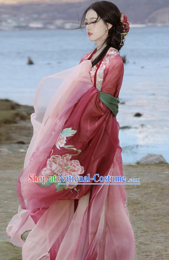 China Traditional Hanfu Embroidered Hezi Qun Ancient Court Woman Dresses Tang Dynasty Royal Princess Clothing