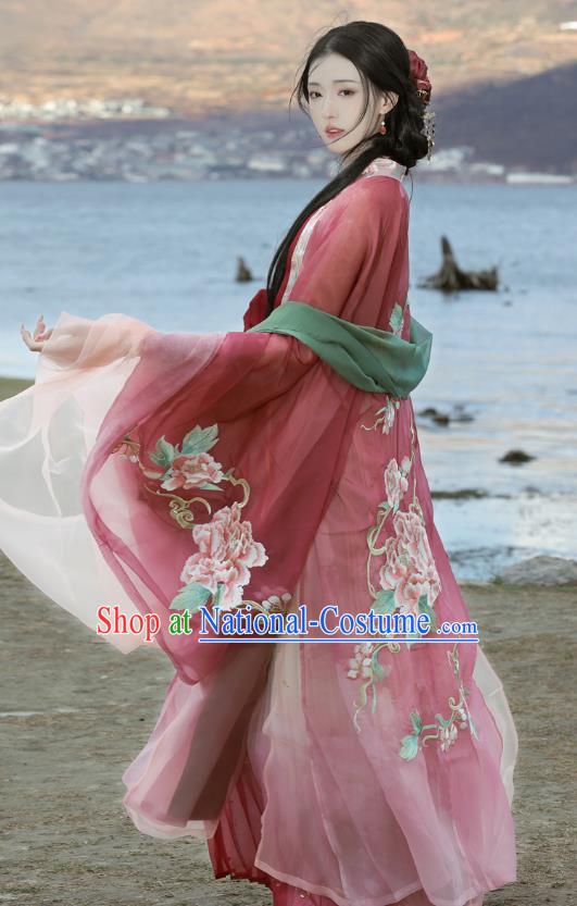 China Traditional Hanfu Embroidered Hezi Qun Ancient Court Woman Dresses Tang Dynasty Royal Princess Clothing