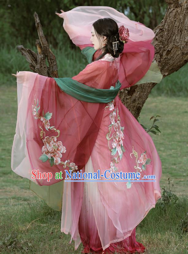 China Traditional Hanfu Embroidered Hezi Qun Ancient Court Woman Dresses Tang Dynasty Royal Princess Clothing