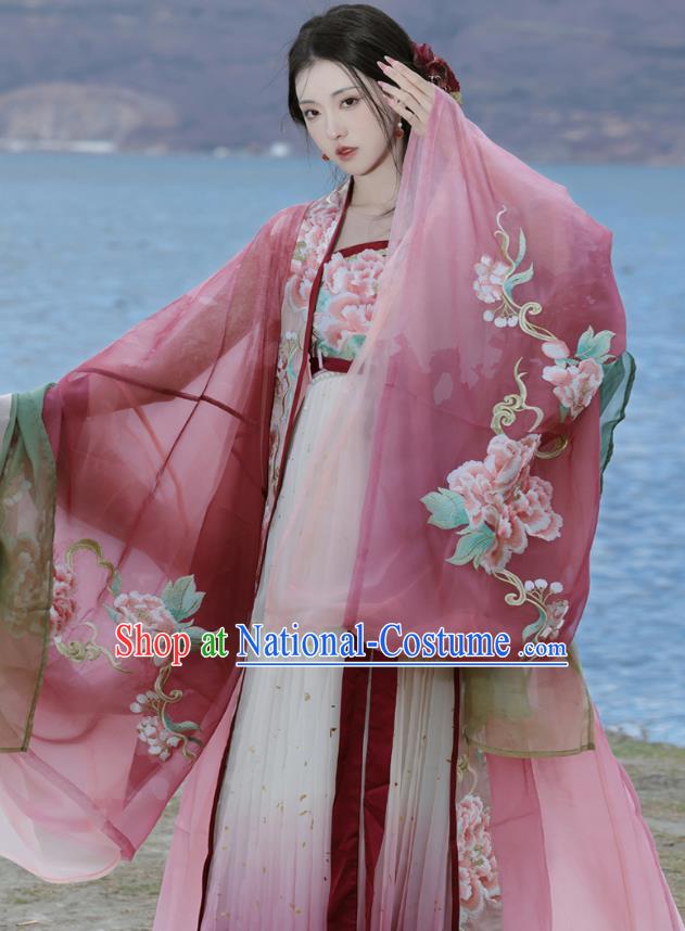 China Traditional Hanfu Embroidered Hezi Qun Ancient Court Woman Dresses Tang Dynasty Royal Princess Clothing