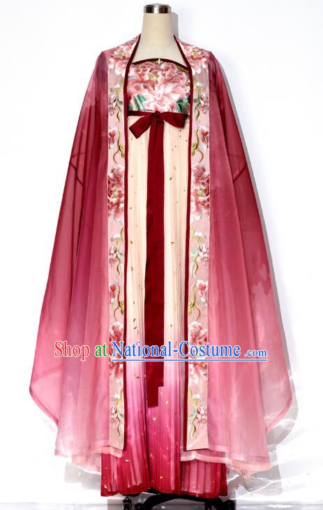 China Traditional Hanfu Embroidered Hezi Qun Ancient Court Woman Dresses Tang Dynasty Royal Princess Clothing