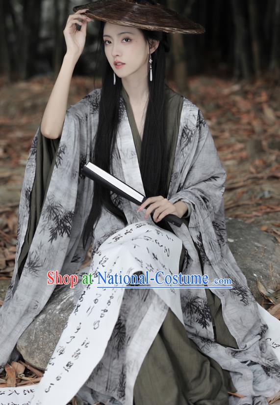 China Ancient Swordsman Hanfu Jin Dynasty Clothing Traditional Ink Painting Bamboo Costumes for Women for Men