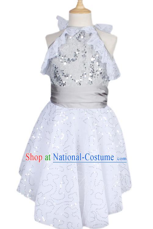 Long Skirt Female Latin Modern Dance Skirt Stage Dress Sequin Gauze Dress