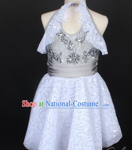 Long Skirt Female Latin Modern Dance Skirt Stage Dress Sequin Gauze Dress