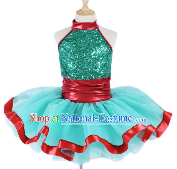 Children Sequin Gauze Skirt Suspender Tutu Skirt Ballet Dance Skirt Green Stage Costume Performance Costume