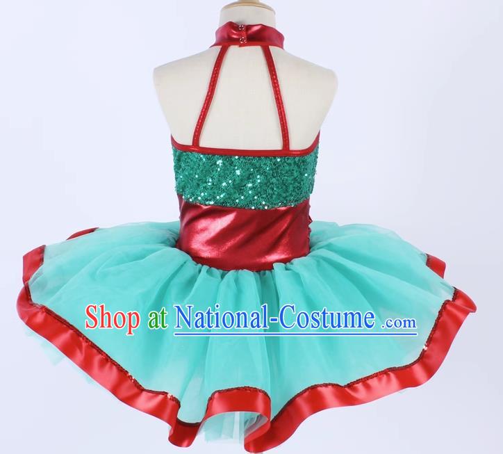 Children Sequin Gauze Skirt Suspender Tutu Skirt Ballet Dance Skirt Green Stage Costume Performance Costume