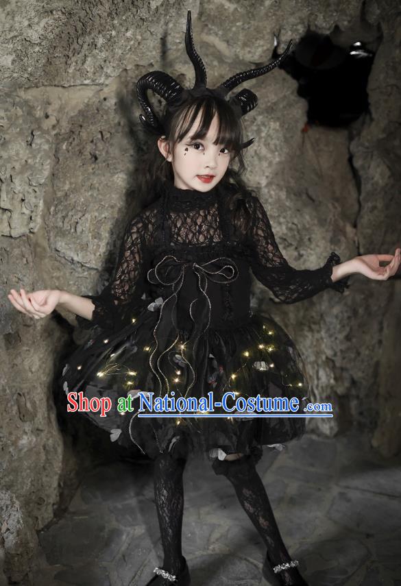 Girls Halloween Party Cos Devil Hair Light Tutu Skirt Devil Dress