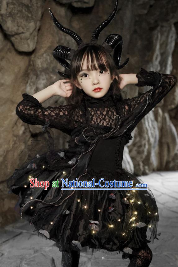 Girls Halloween Party Cos Devil Hair Light Tutu Skirt Devil Dress