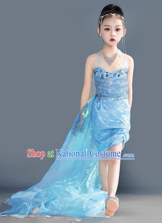 Girls Catwalk Dress Mermaid Princess Dress Flash Diamond Tassel Children Costume