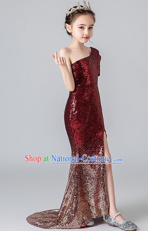 Girls Evening Dress Temperament Slim Mermaid Skirt Sequin Trailing Dress Children Host Model Catwalk Costumes