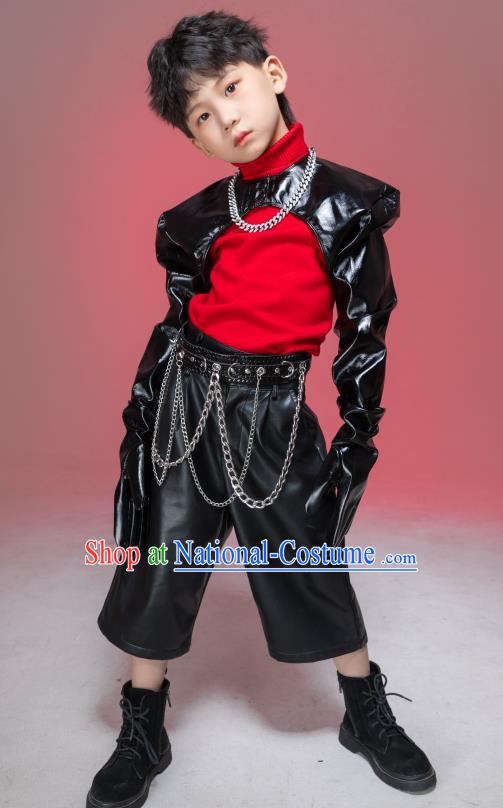 Boys Catwalk Trendy Clothing Yuan Universe Technology Sense Leather Clothing T Stage Performance Clothing Cool Group Tide Clothing Locomotive Rock Style