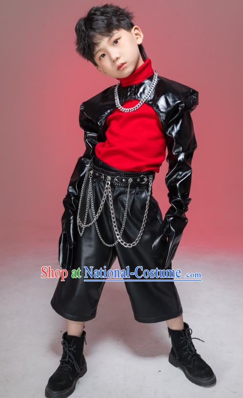 Boys Catwalk Trendy Clothing Yuan Universe Technology Sense Leather Clothing T Stage Performance Clothing Cool Group Tide Clothing Locomotive Rock Style