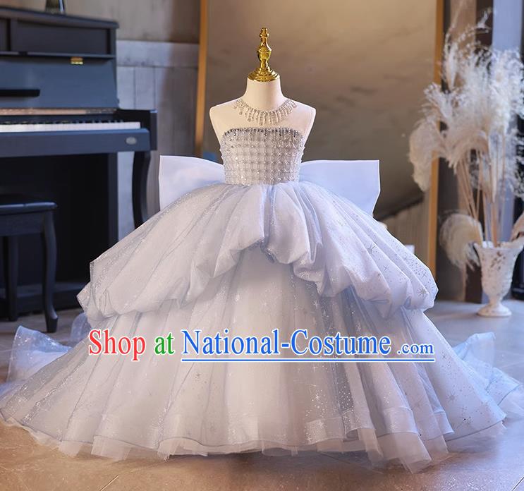 Children Dress Girl Tube Top Model Catwalk Show Trailing Princess Dress Little Girl Birthday Piano Performance Dress