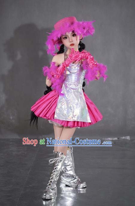 Girls Rose Red Tide Dress Yuan Universe Technology Style Sweet And Cool Princess Dress Six One Children Catwalk Performance Dress