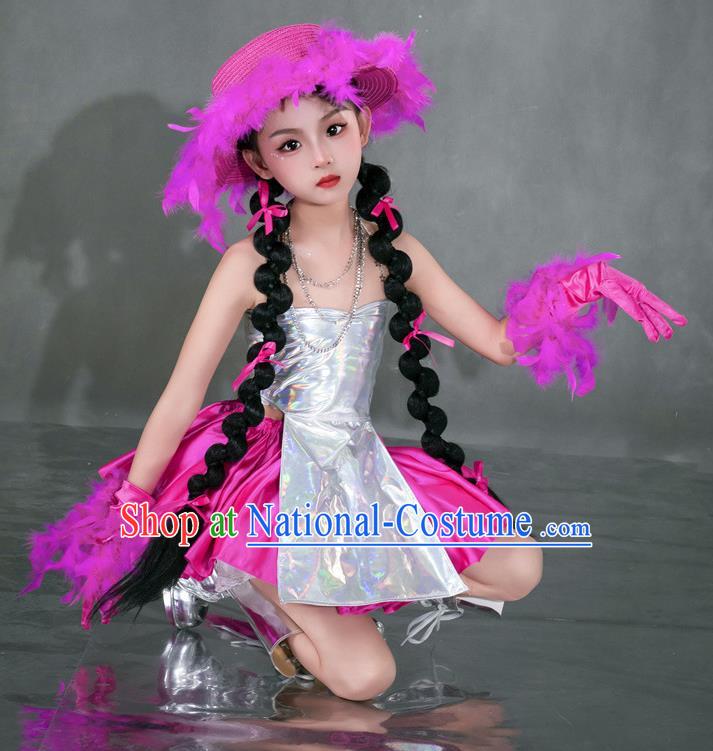 Girls Rose Red Tide Dress Yuan Universe Technology Style Sweet And Cool Princess Dress Six One Children Catwalk Performance Dress