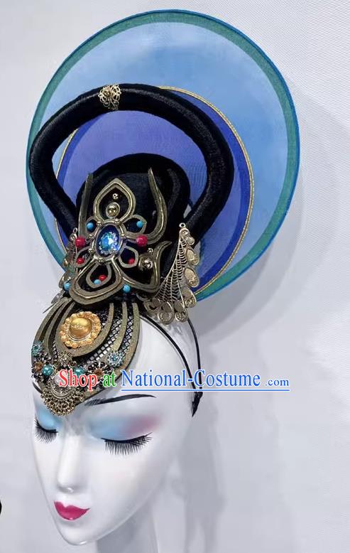 Chinese Classical Dance Headdress Dunhuang Flying Western Regions Lantern Dance Five Stars Out Of The Oriental Silk Road National Performance Wig Hair Accessories