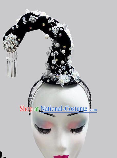 Chinese Classical Dance Headdress Ancient Costume National Dance Hanfu Wig Hair Bun Beauty Line Dance Hair Accessories Flying Performance