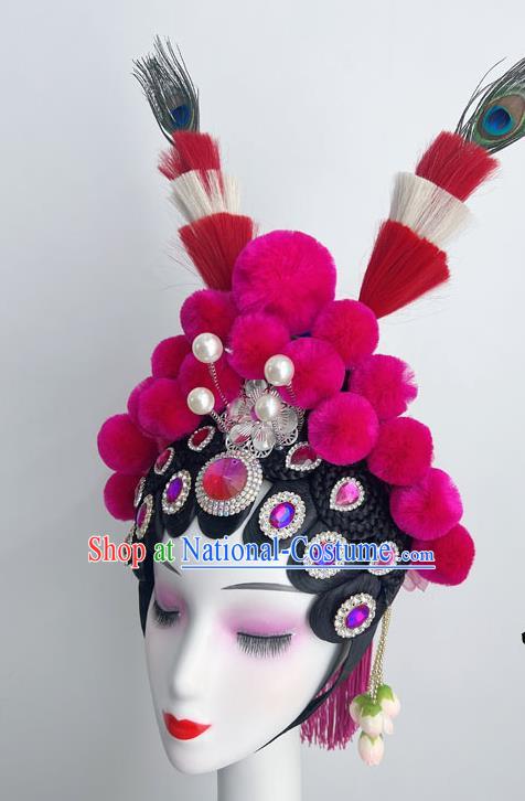 Chinese Style Dance Performance Opera Dance Headdress Pompom Peacock Hair Pheasant Feather Art Test Dance Performance Headdress