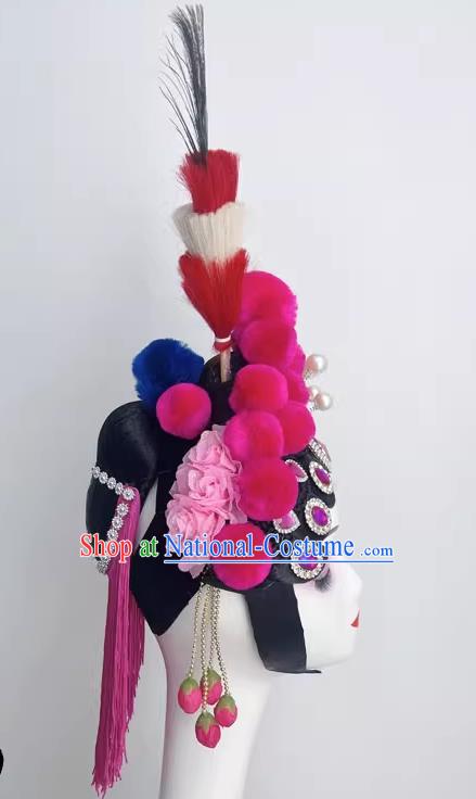 Chinese Style Dance Performance Opera Dance Headdress Pompom Peacock Hair Pheasant Feather Art Test Dance Performance Headdress