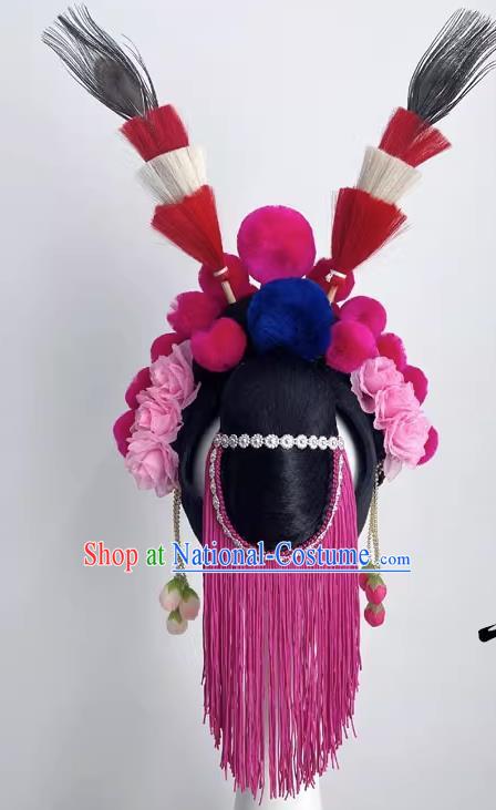 Chinese Style Dance Performance Opera Dance Headdress Pompom Peacock Hair Pheasant Feather Art Test Dance Performance Headdress