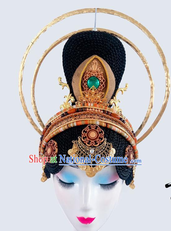 Classical Dunhuang Dance Head Plays A Performance Wig Hair Ornament Flying Music Dance A Complete Set Of Hair Temple Hair Ornaments Ethnic Style