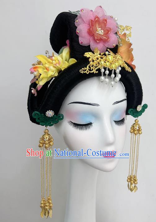 Chinese Classical Dance Imperial Concubine Performance Dance Headdress Wig Peony Flower Ancient Style Han And Tang Style Wig Headdress