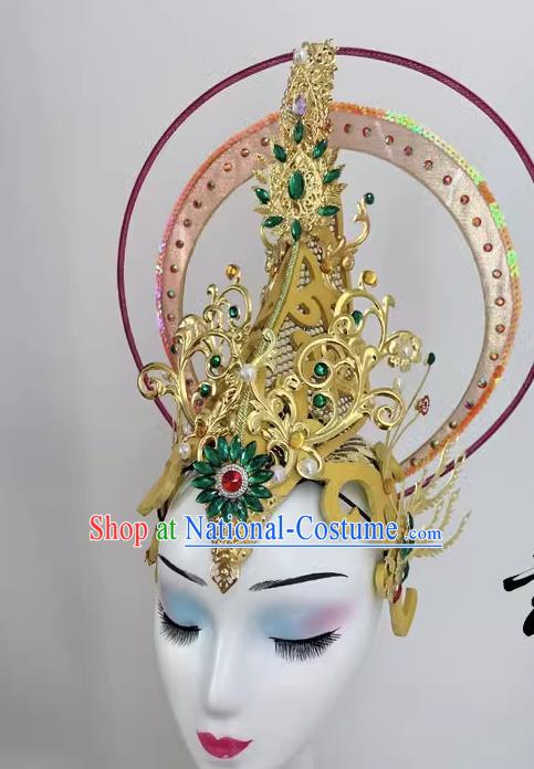 Chinese Classical Dance Dunhuang Flying Aperture Model Our Lady Halo Dance Headdress Wig Tang Style Performance Headwear