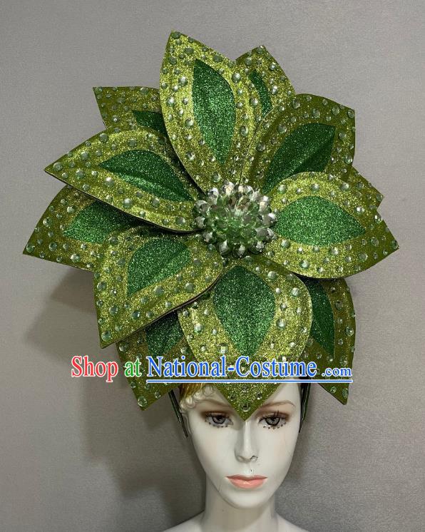 Green Flowers Opening Dance Performance Feather Headdress Dance Team Samba Costumes Carnival Halloween