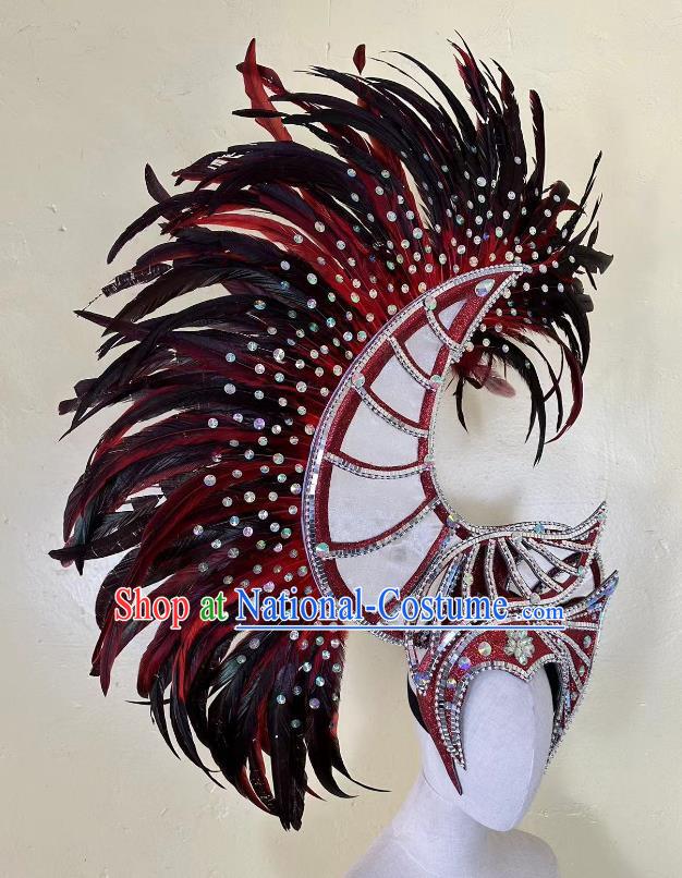 Red And Black Opening Dance Performance Feather Headdress Dance Team Samba Carnival Halloween